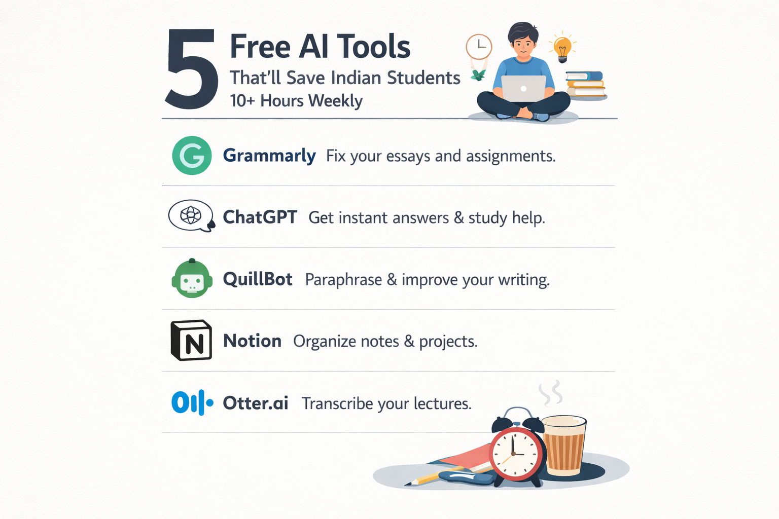 5 Free AI Tools That'll Save Indian Students 10+ Hours Weekly